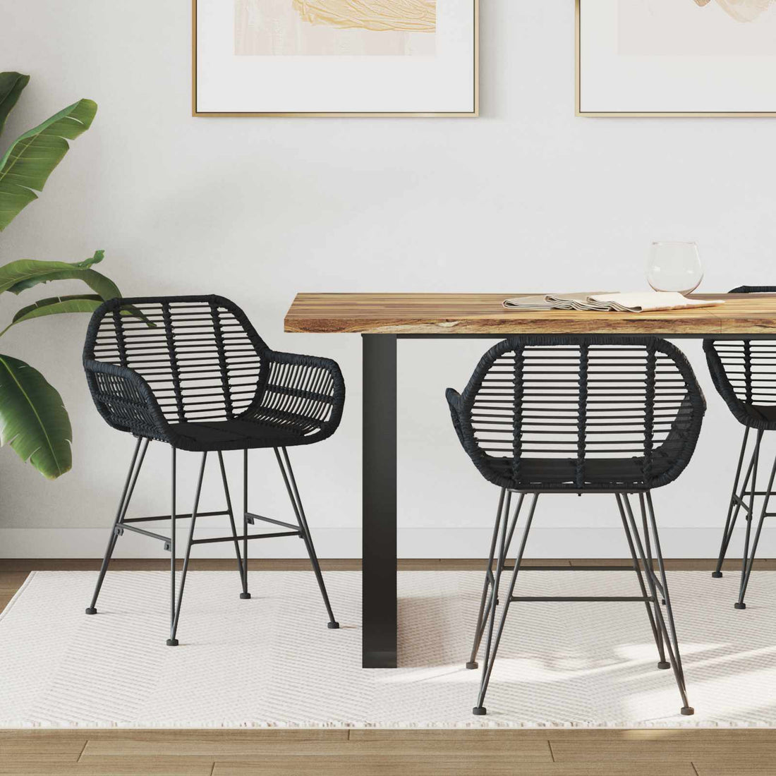 vidaXL Silla de comedor 2 uds. Ratan e Hierro Negro 55 x 50 x 74 cm