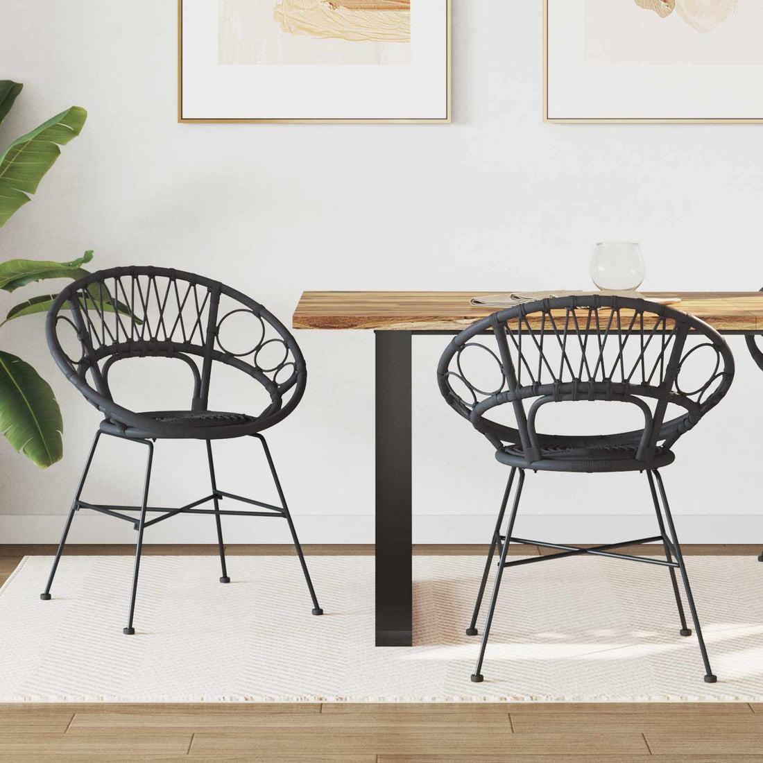 vidaXL Silla de comedor 2 uds. Ratan e Hierro Negro 54 x 65 x 82 cm