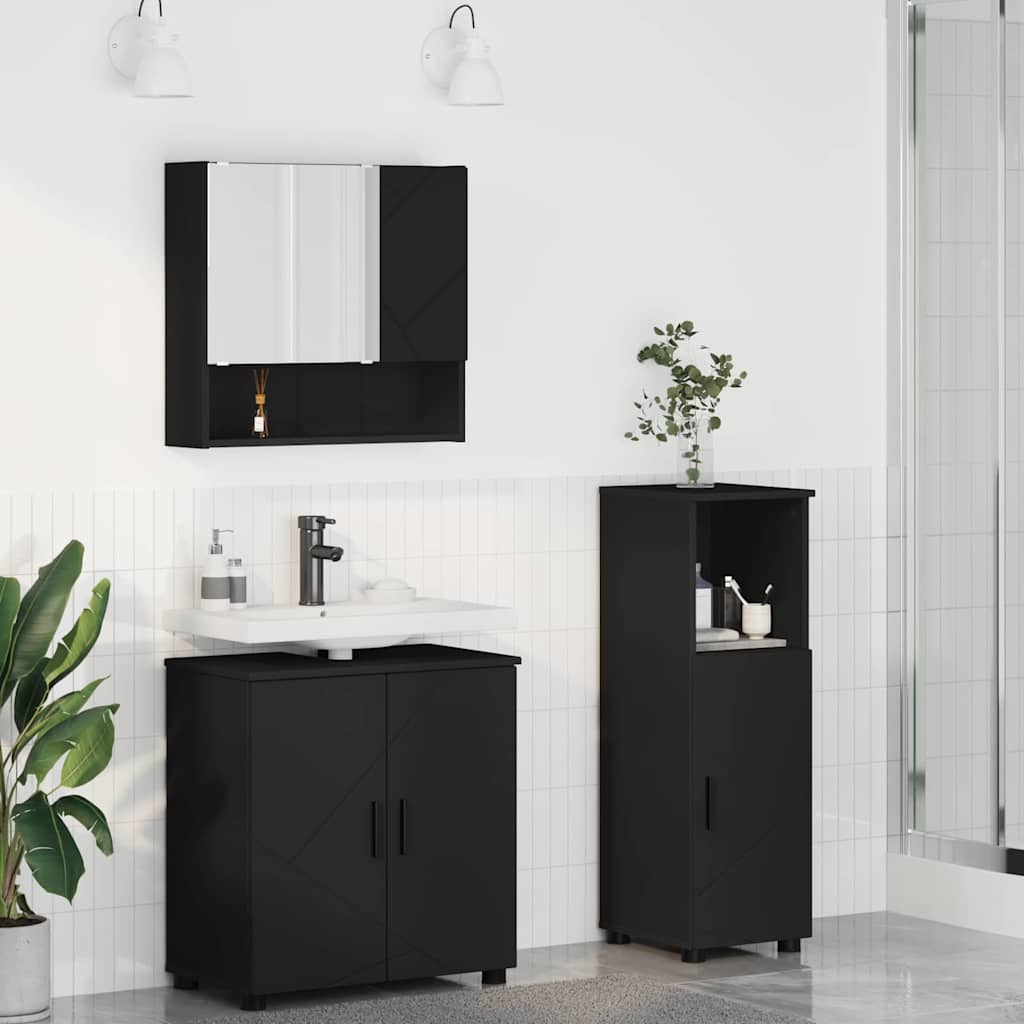 vidaXL Juego de muebles de baño 3 uds. Negro 61 x 35 x 64 cm