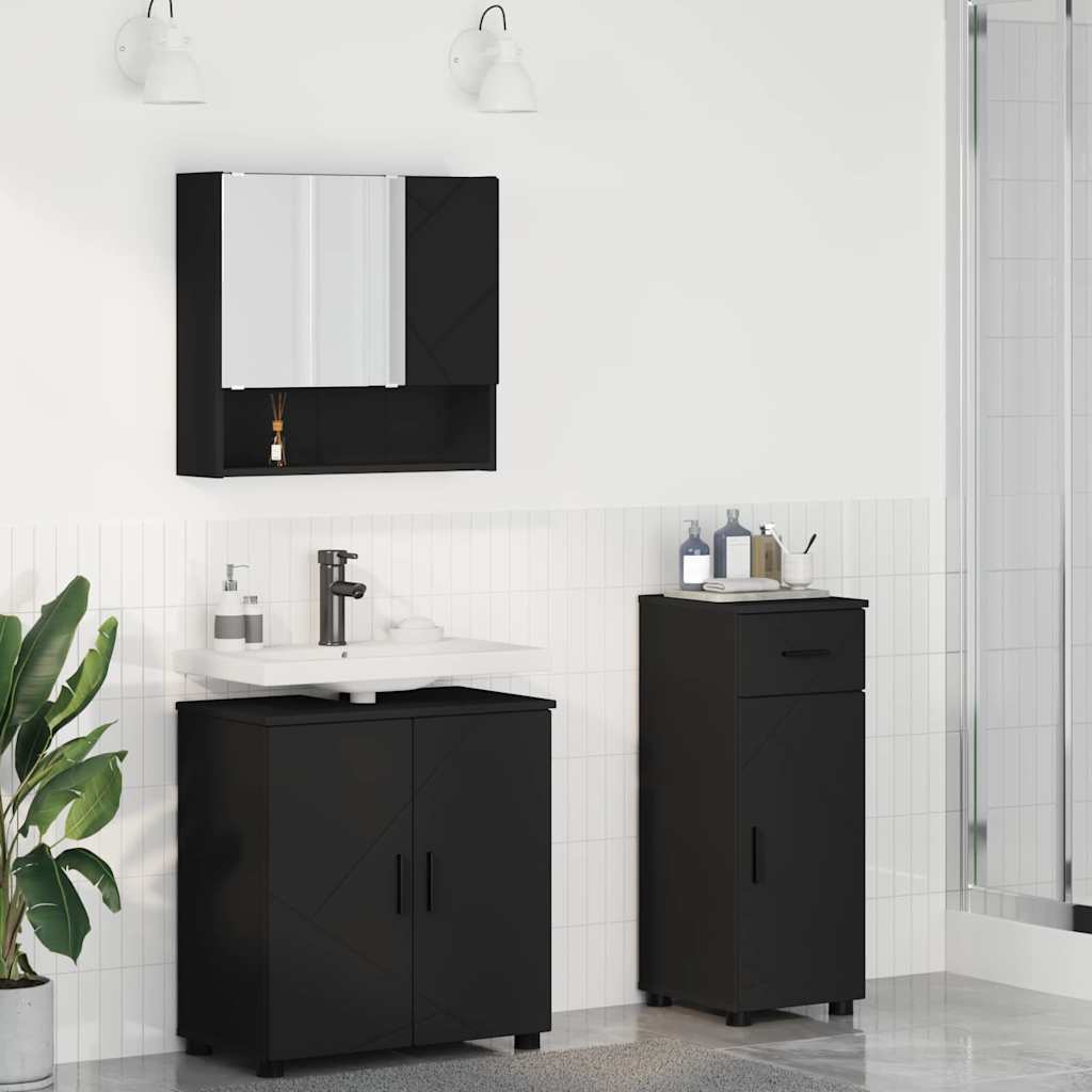 vidaXL Juego de muebles de baño 3 uds. Negro 61 x 35 x 64 cm