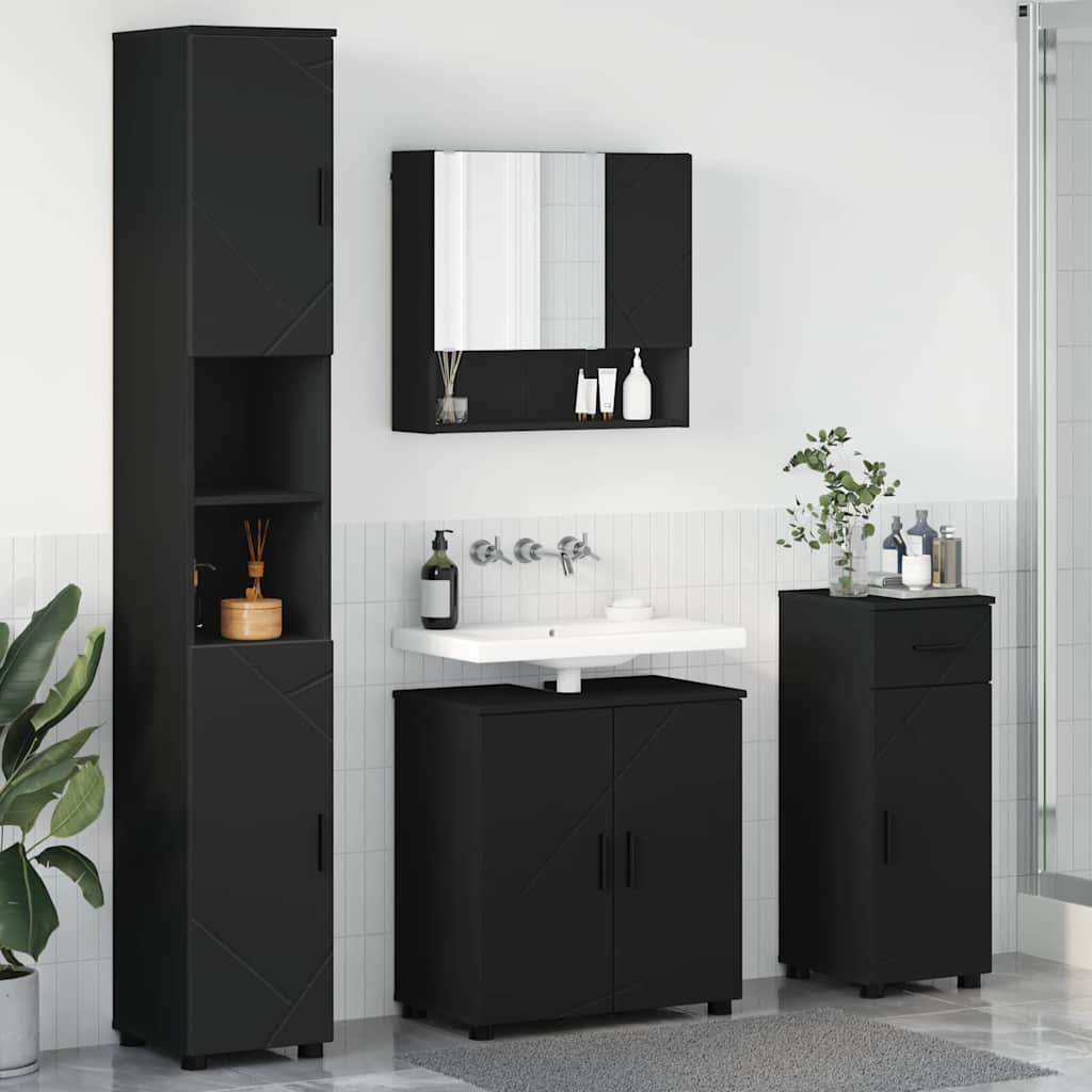 vidaXL Juego de muebles de baño 4 uds. Negro 61 x 35 x 64 cm