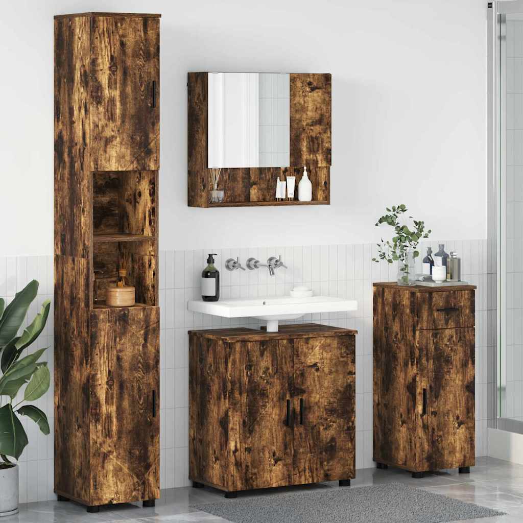 vidaXL Juego de muebles de baño 4 uds. Roble ahumado 61 x 35 x 64 cm