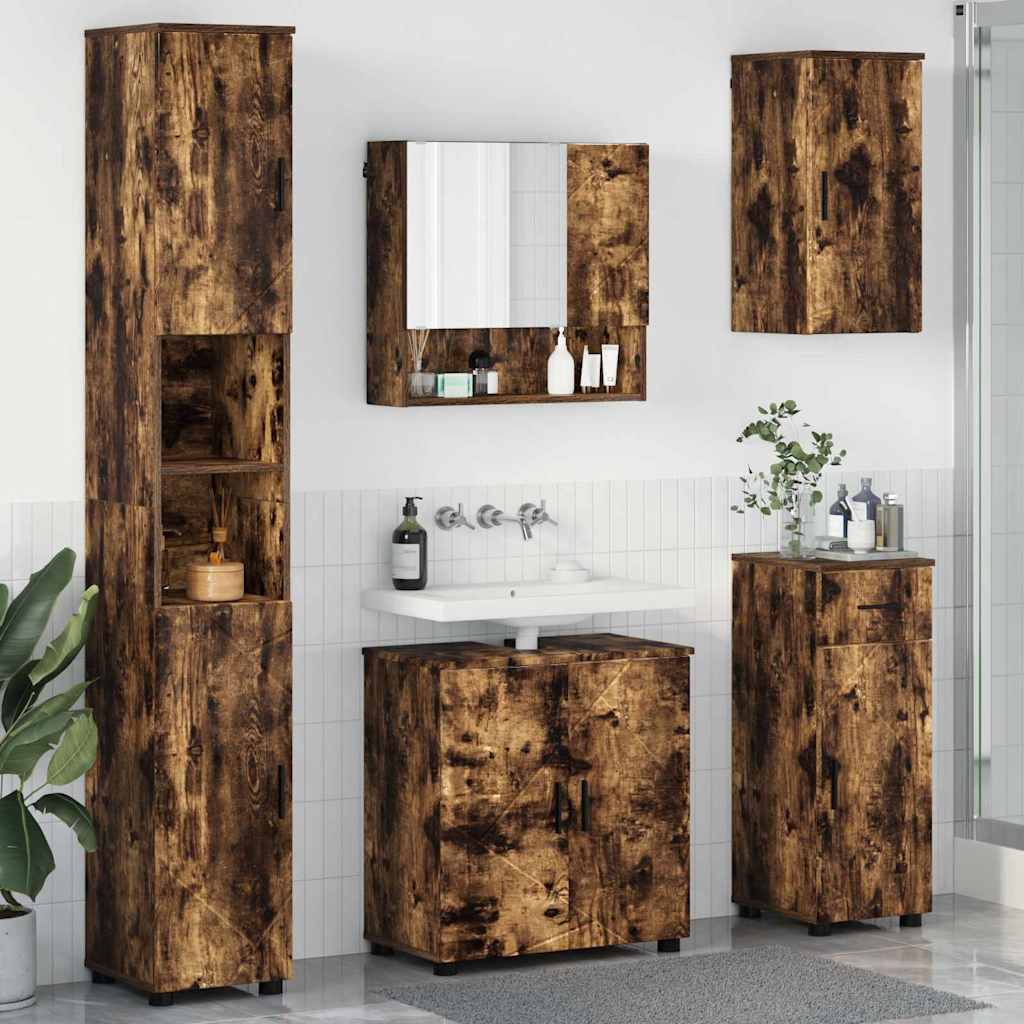 vidaXL Juego de muebles de baño 5 uds. Roble ahumado 61 x 35 x 64 cm