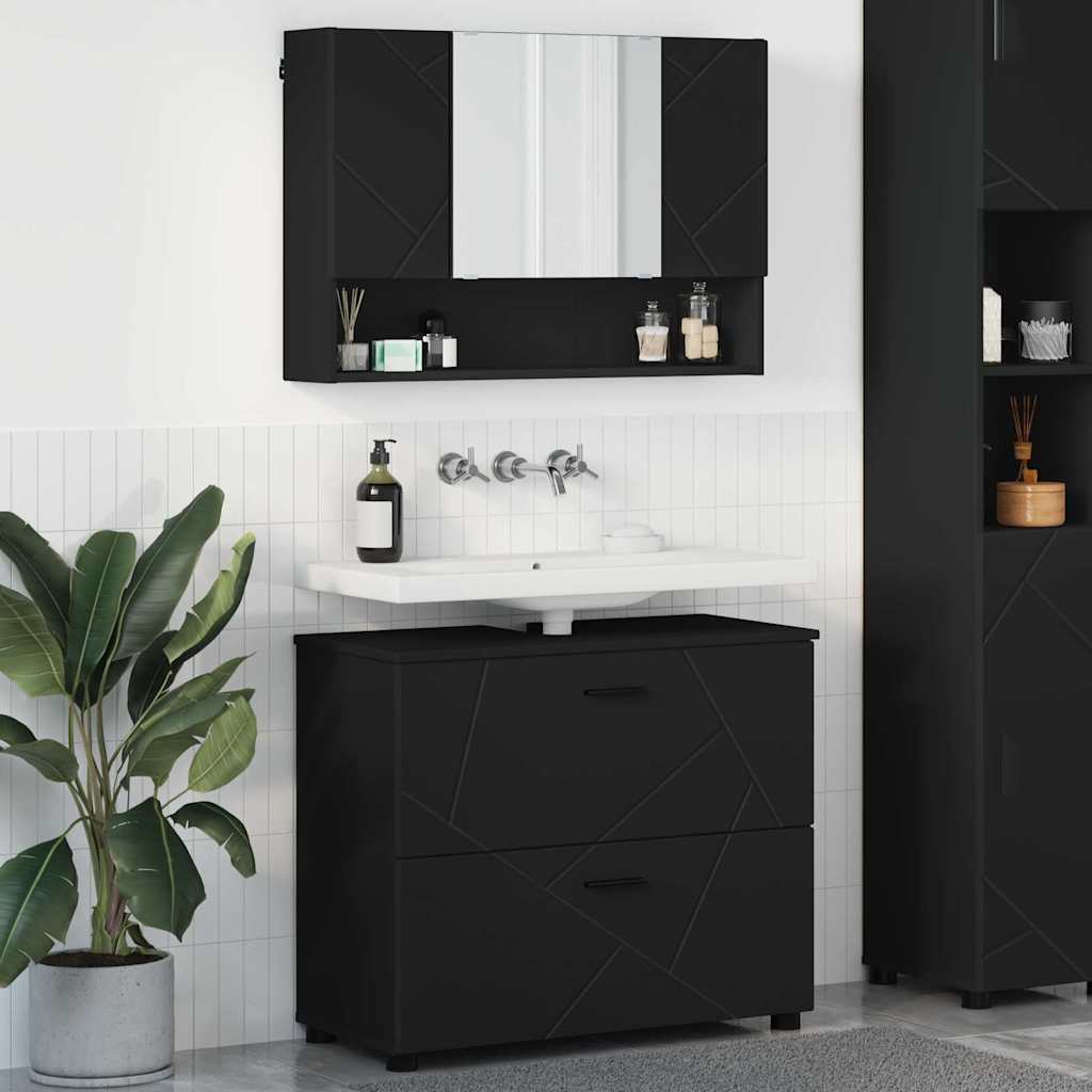 vidaXL Juego de muebles de baño 2 uds. Negro 76,5 x 35 x 64 cm