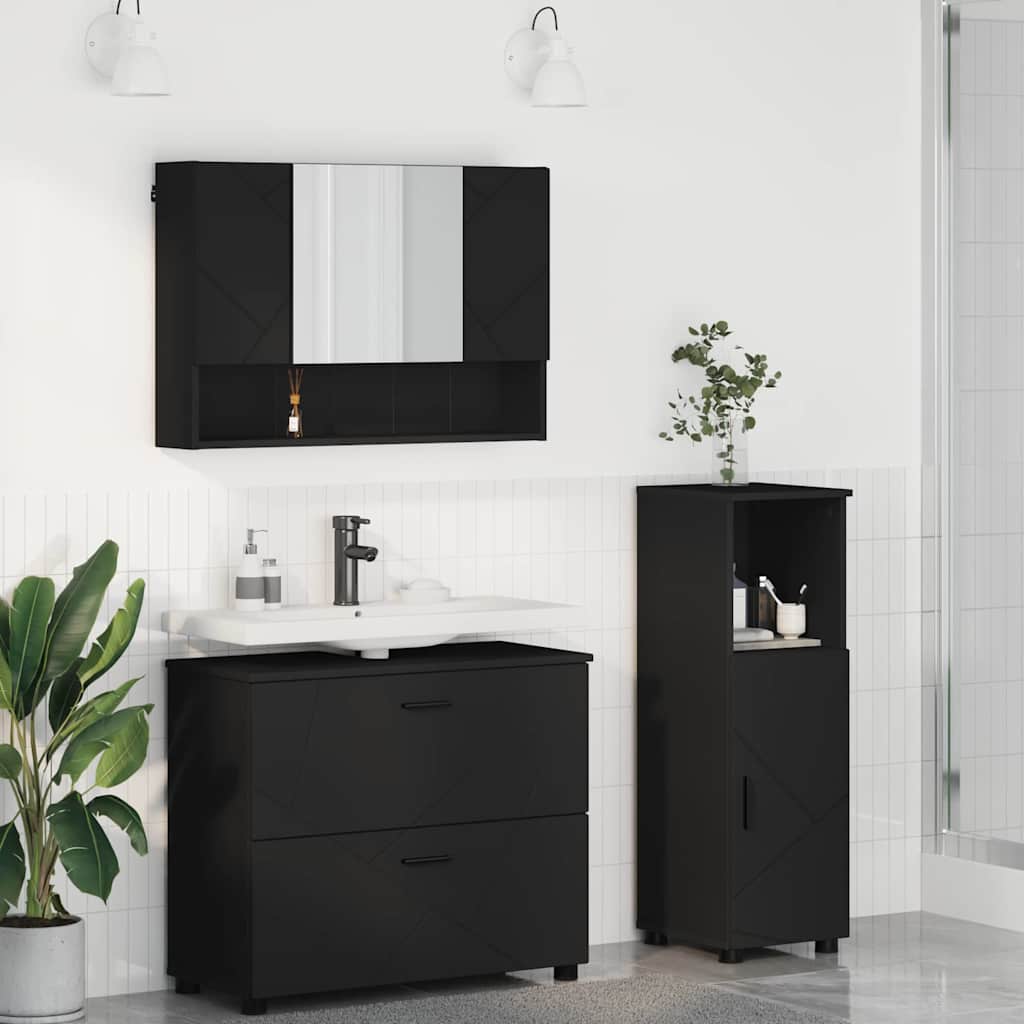 vidaXL Juego de muebles de baño 3 uds. Negro 76,5 x 35 x 64 cm