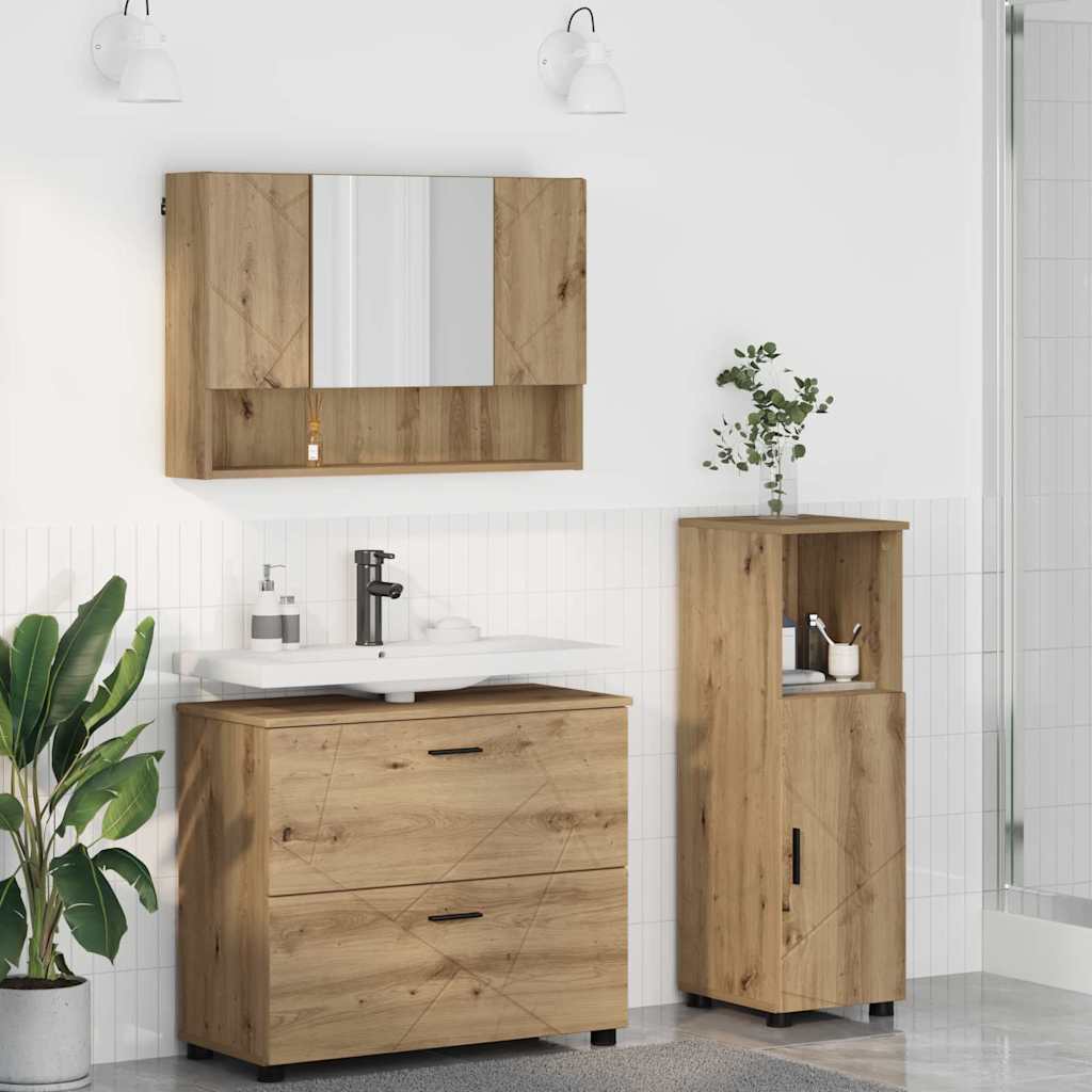 vidaXL Juego de muebles de baño 3 uds. Roble artisan 76,5 x 35 x 64 cm