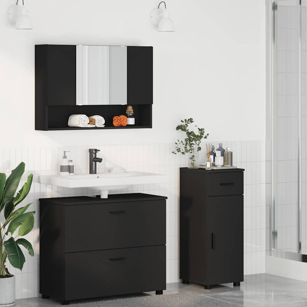 vidaXL Juego de muebles de baño 3 uds. Negro 76,5 x 35 x 64 cm