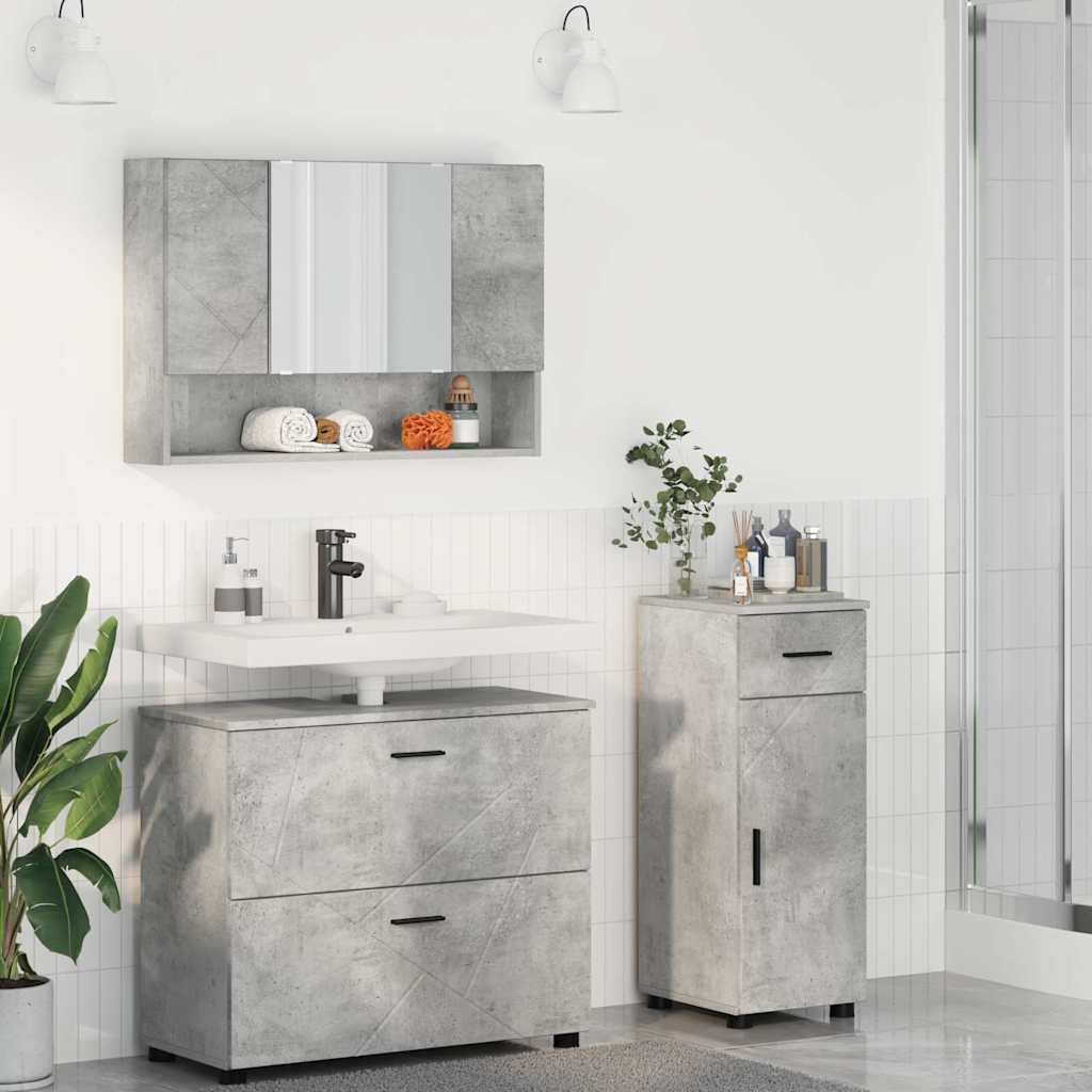 vidaXL Juego de muebles de baño 3 uds. Gris Concreto 76,5 x 35 x 64 cm
