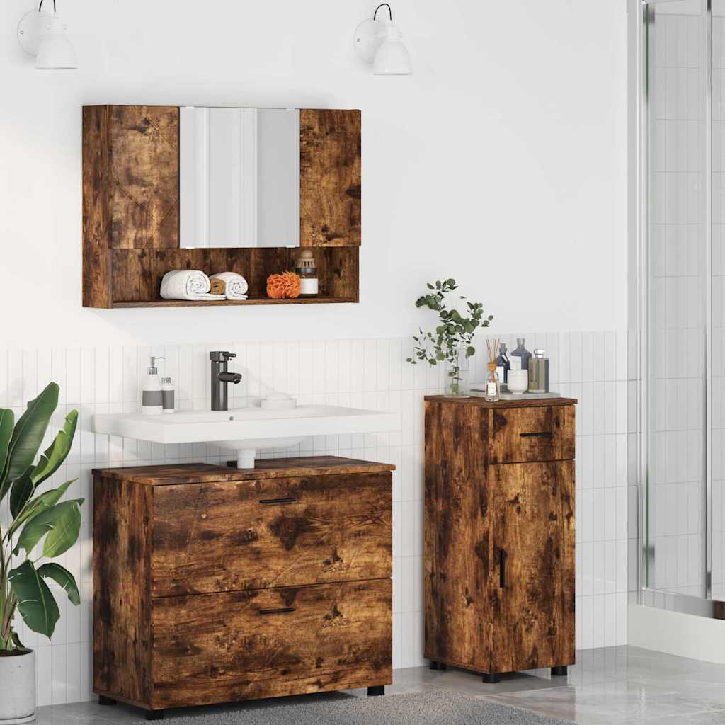 vidaXL Juego de muebles de baño 3 uds. Roble ahumado