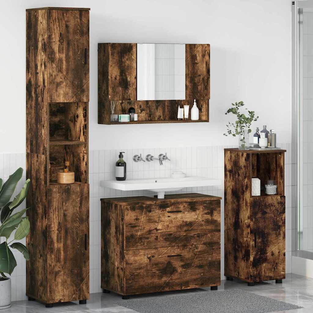 vidaXL Juego de muebles de baño 4 uds. Roble ahumado 35 x 30 x 192 cm