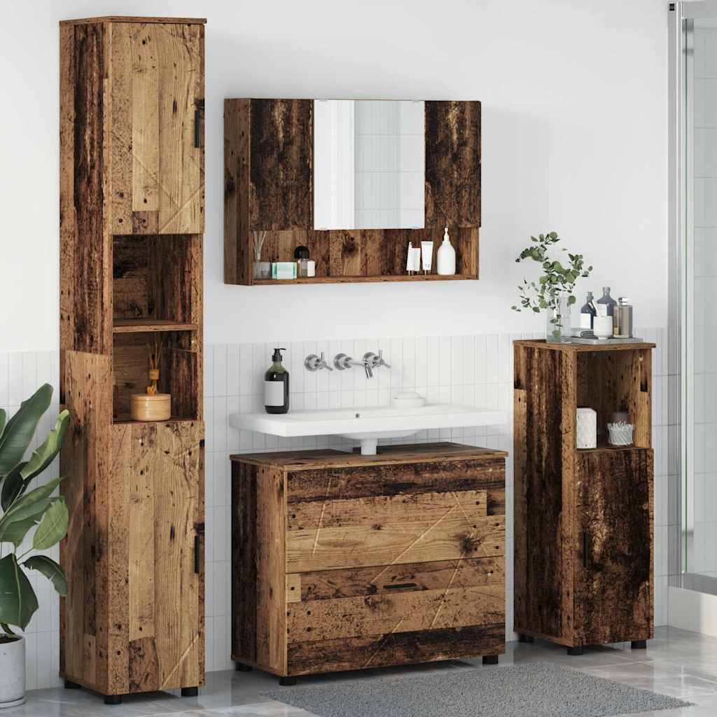 vidaXL Juego de muebles de baño 4 uds. Madera Vieja 35 x 30 x 192 cm