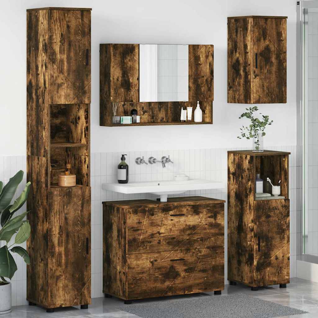 vidaXL Juego de muebles de baño 5 uds. Roble ahumado 35 x 30 x 192 cm