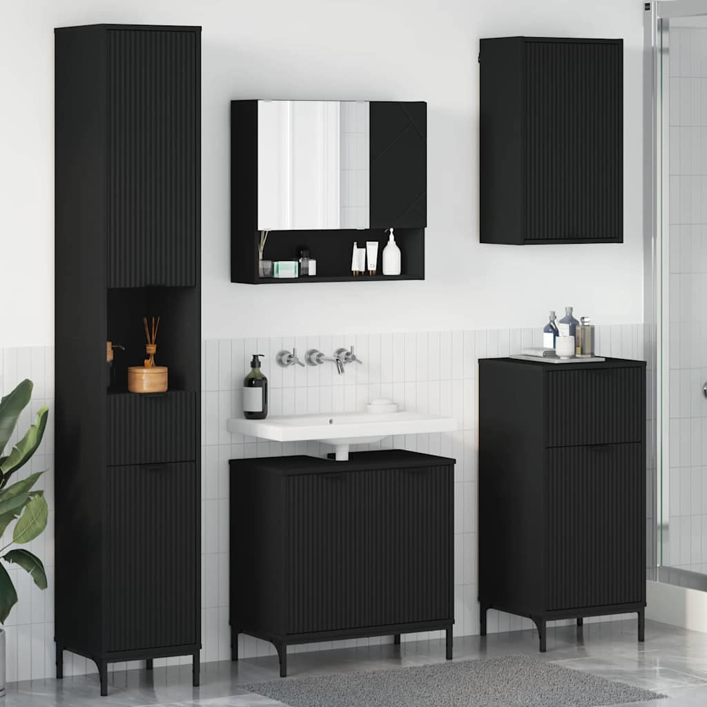 vidaXL Juego de muebles de baño Negro Madera Compuesta, Metal