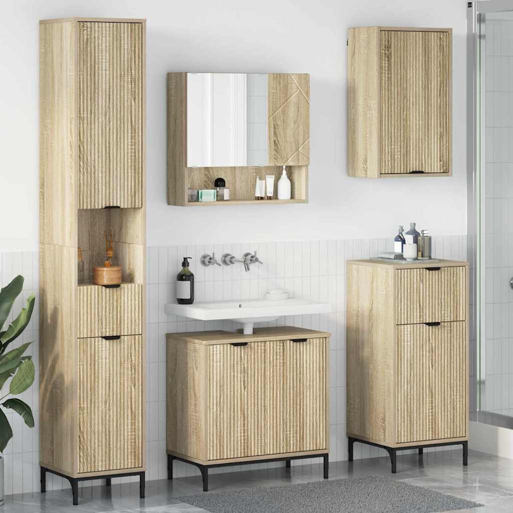 vidaXL Juego de muebles de baño Roble Sonoma Madera Compuesta, Metal
