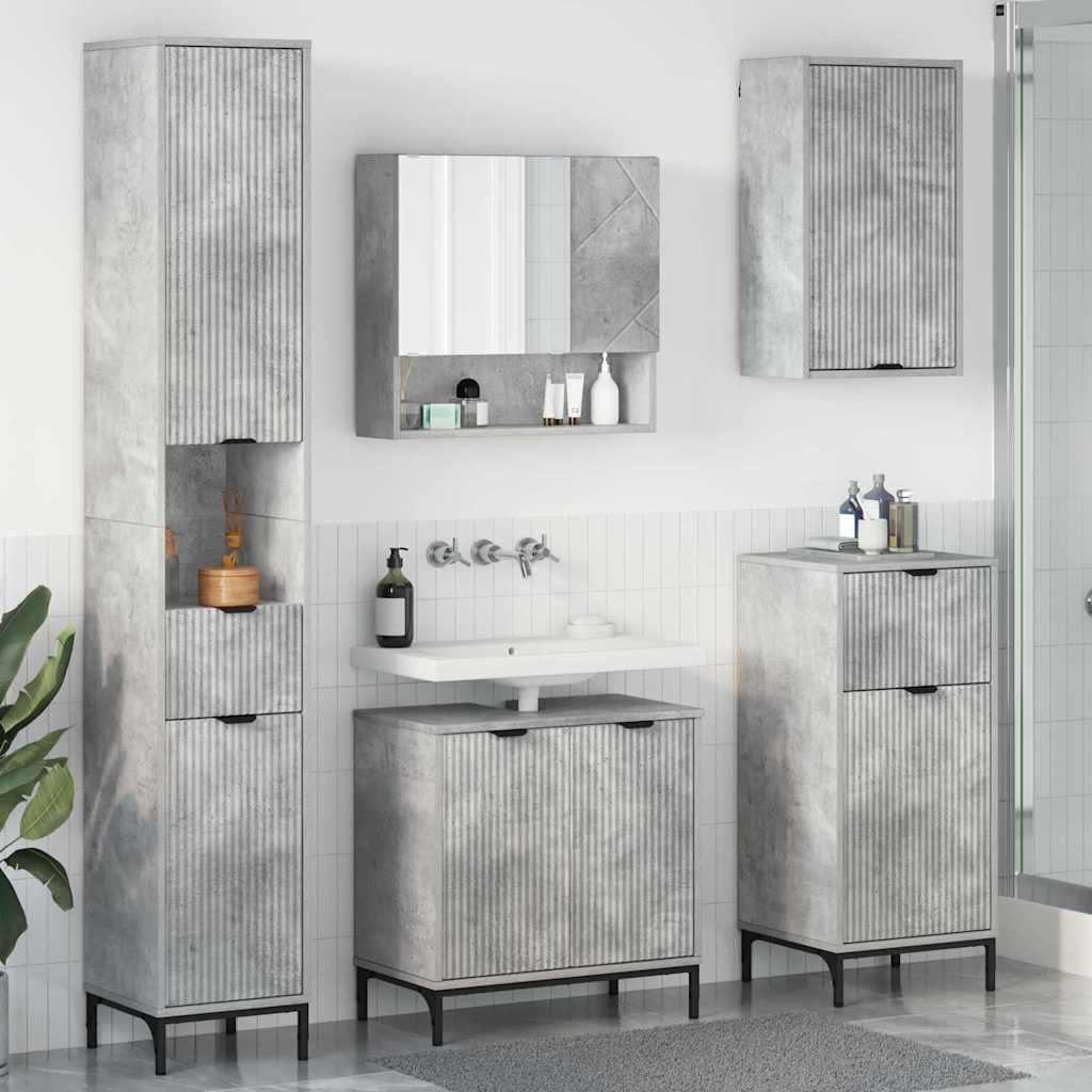 vidaXL Juego de muebles de baño Gris Concreto Madera Compuesta, Metal