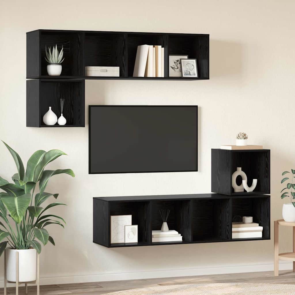 vidaXL Conjunto de mueble de TV 4 uds. Roble Negro