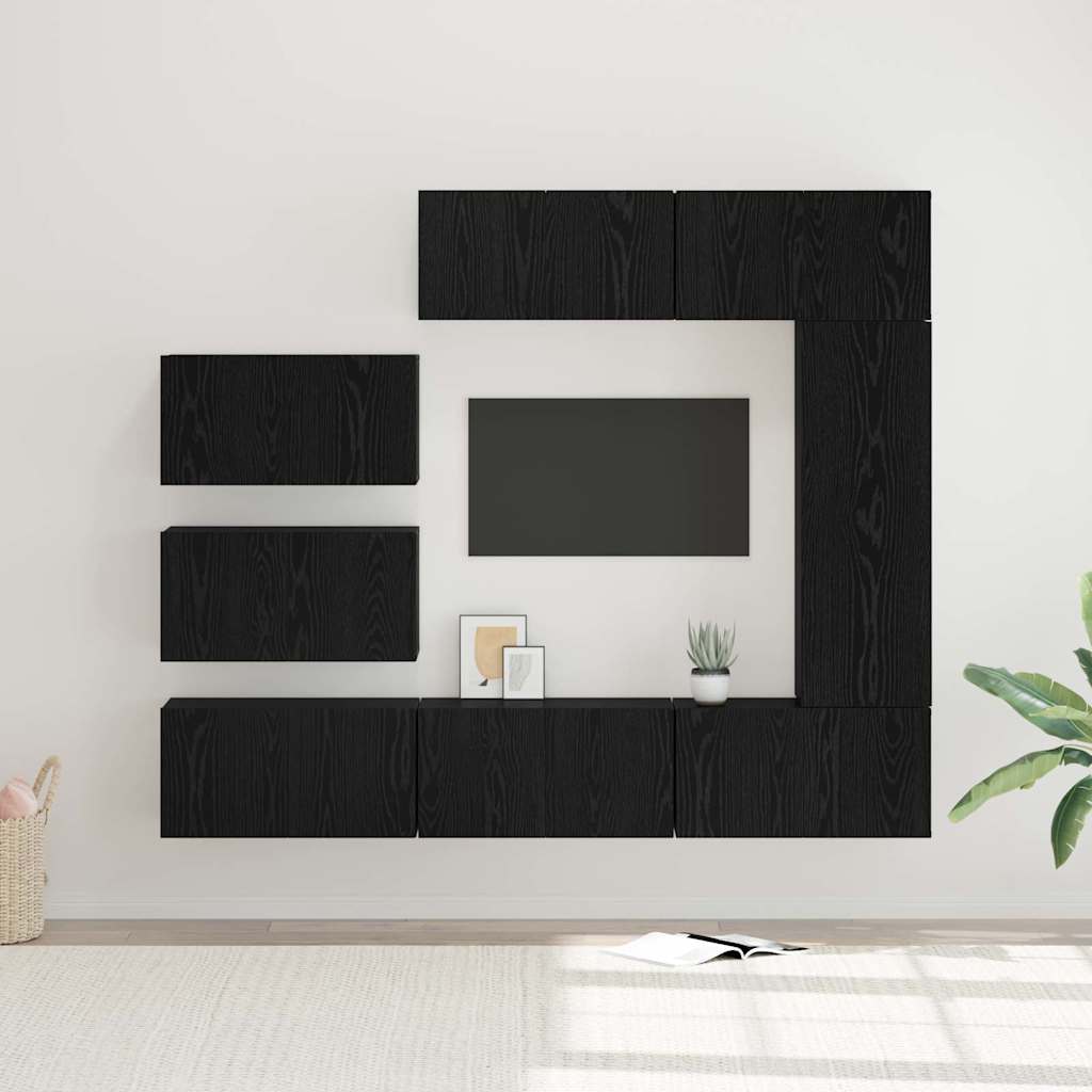 vidaXL Conjunto de mueble de TV 8 uds. Roble Negro