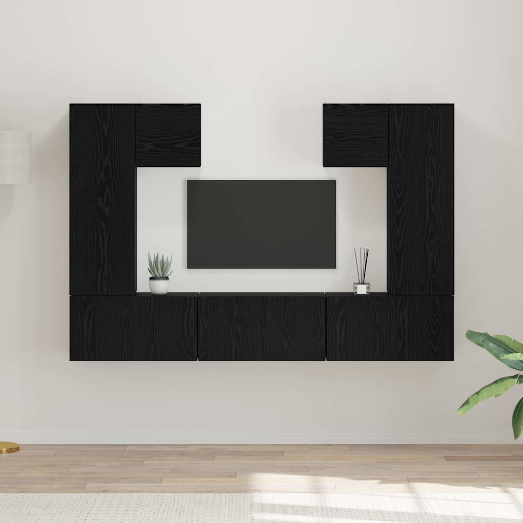 vidaXL Conjunto de mueble de TV 7 uds. Roble Negro