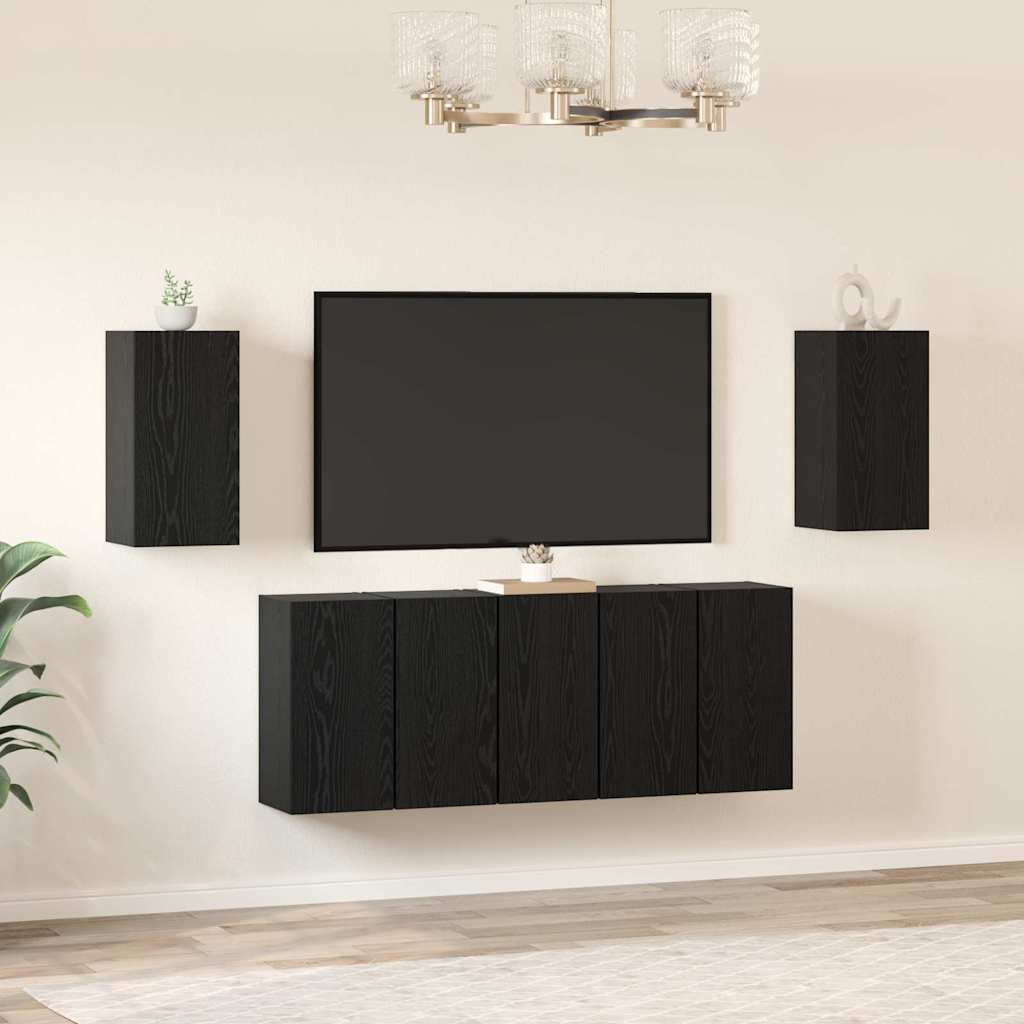 vidaXL Conjunto de mueble de TV 7 uds. Roble Negro