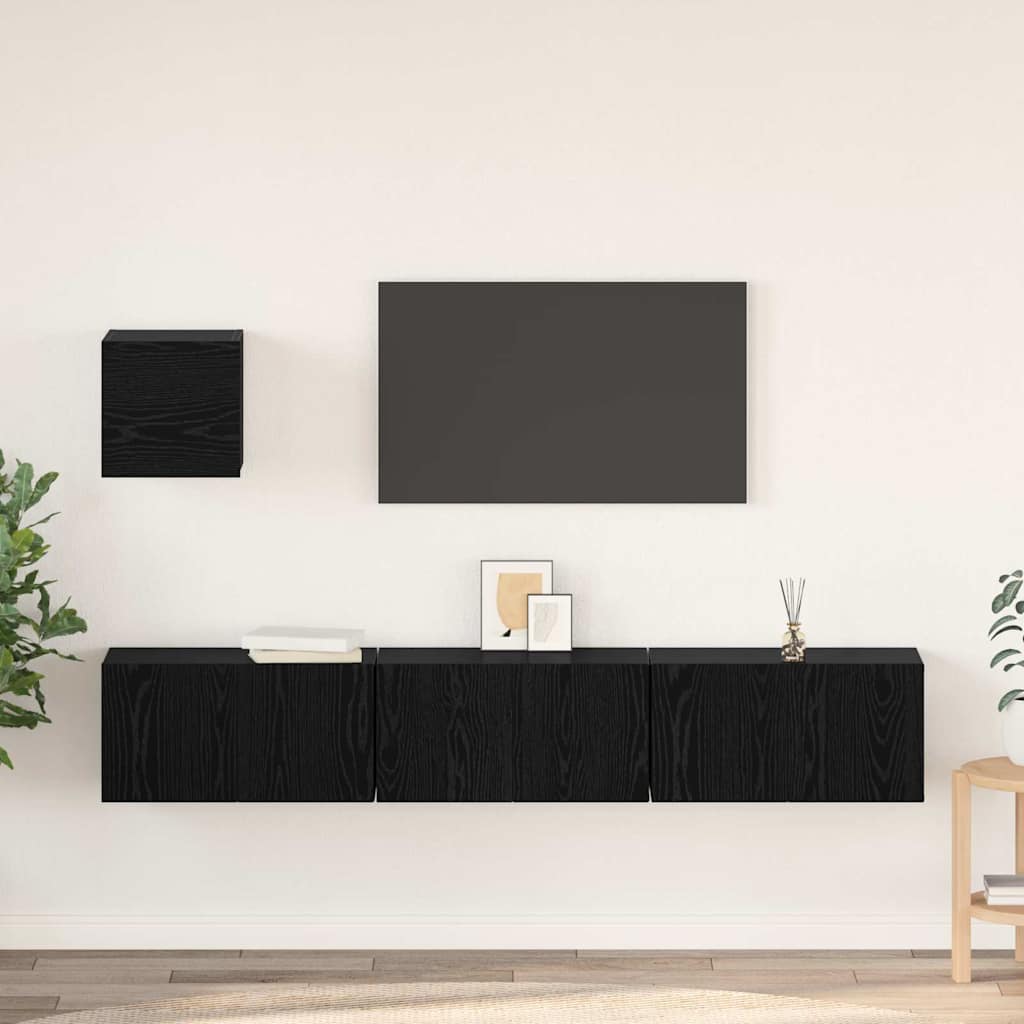 vidaXL Conjunto de mueble de TV 4 uds. Roble Negro