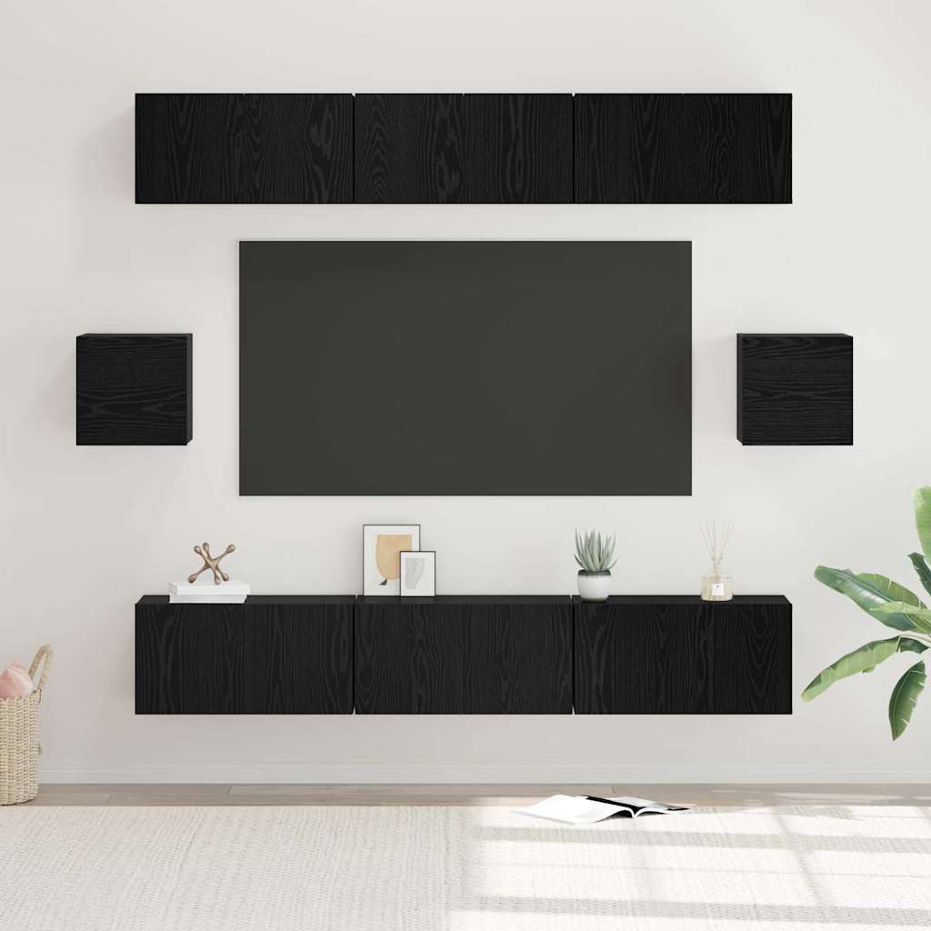 vidaXL Conjunto de mueble de TV 8 uds. Roble Negro