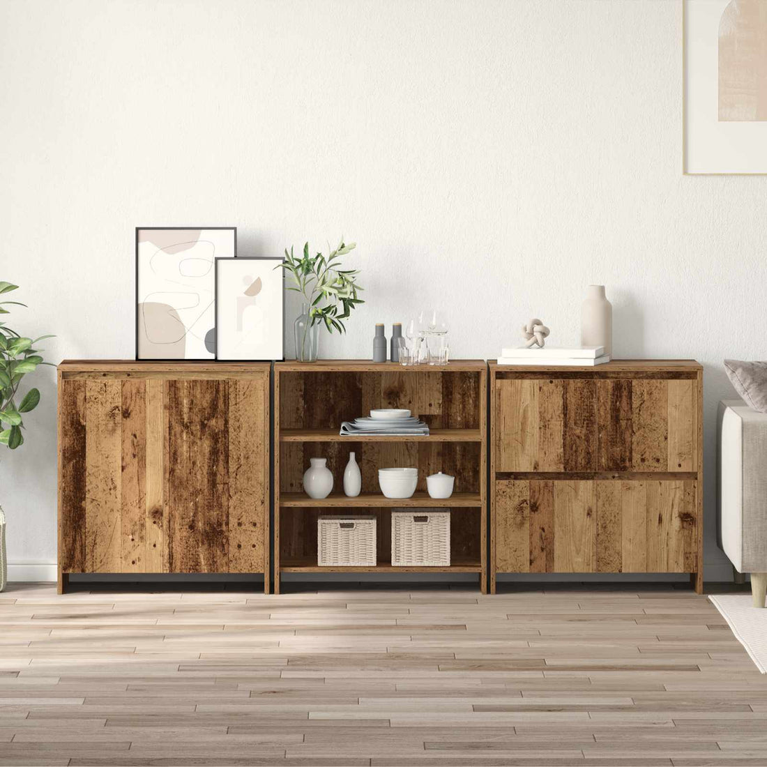 vidaXL Aparador 3 uds. Madera vieja 70 x 41 x 75 cm