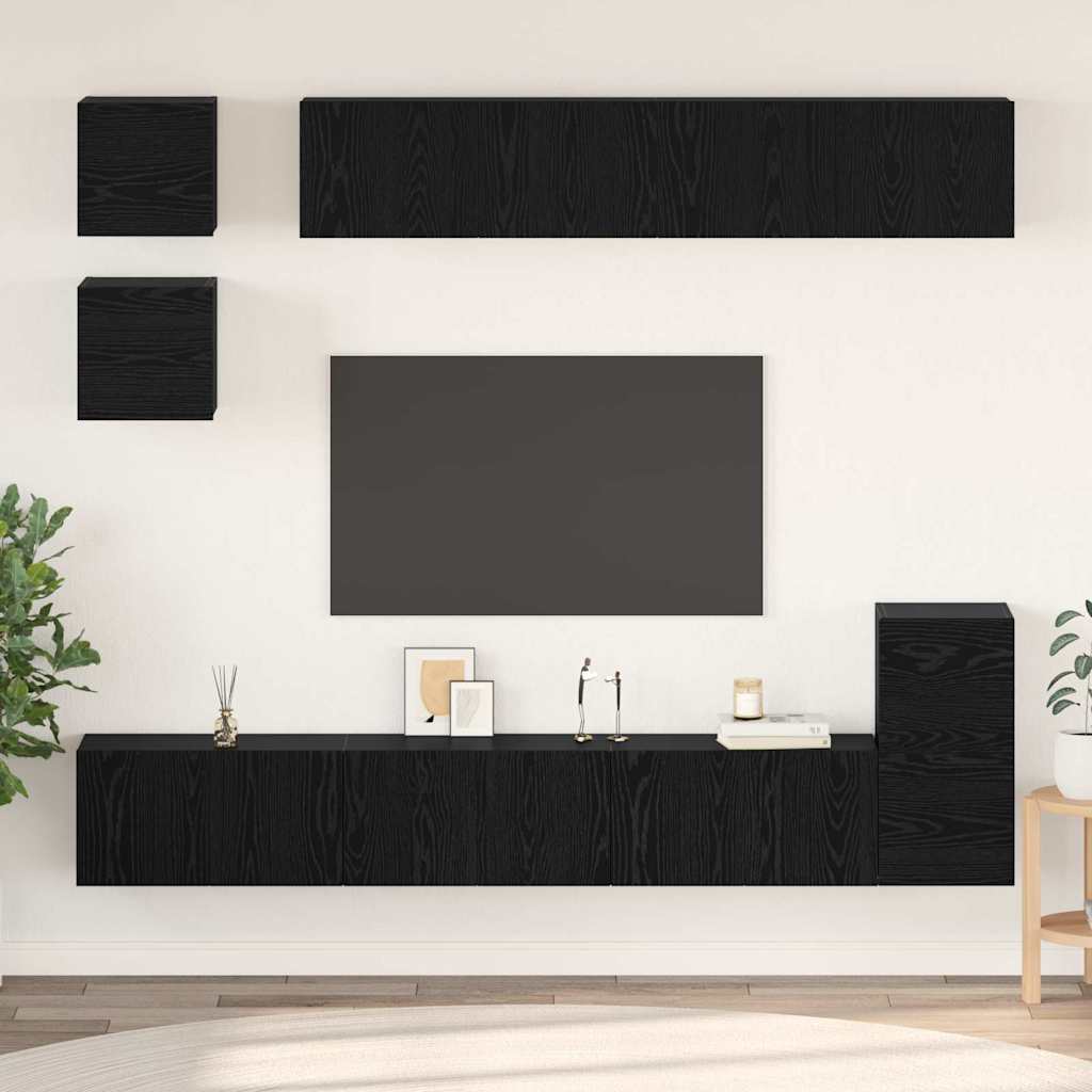 vidaXL Conjunto de mueble de TV 8 uds. Roble Negro