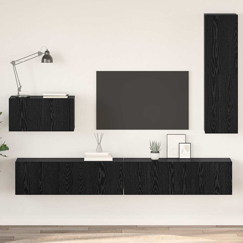 vidaXL Mueble de TV de Pared 4 uds. Roble Negro Madera de ingeniería