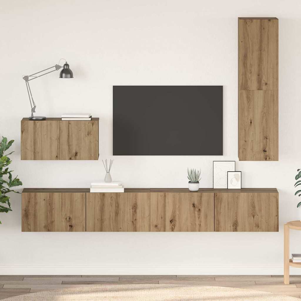 vidaXL Mueble de TV de Pared 4 uds. Roble artisan Madera de ingeniería