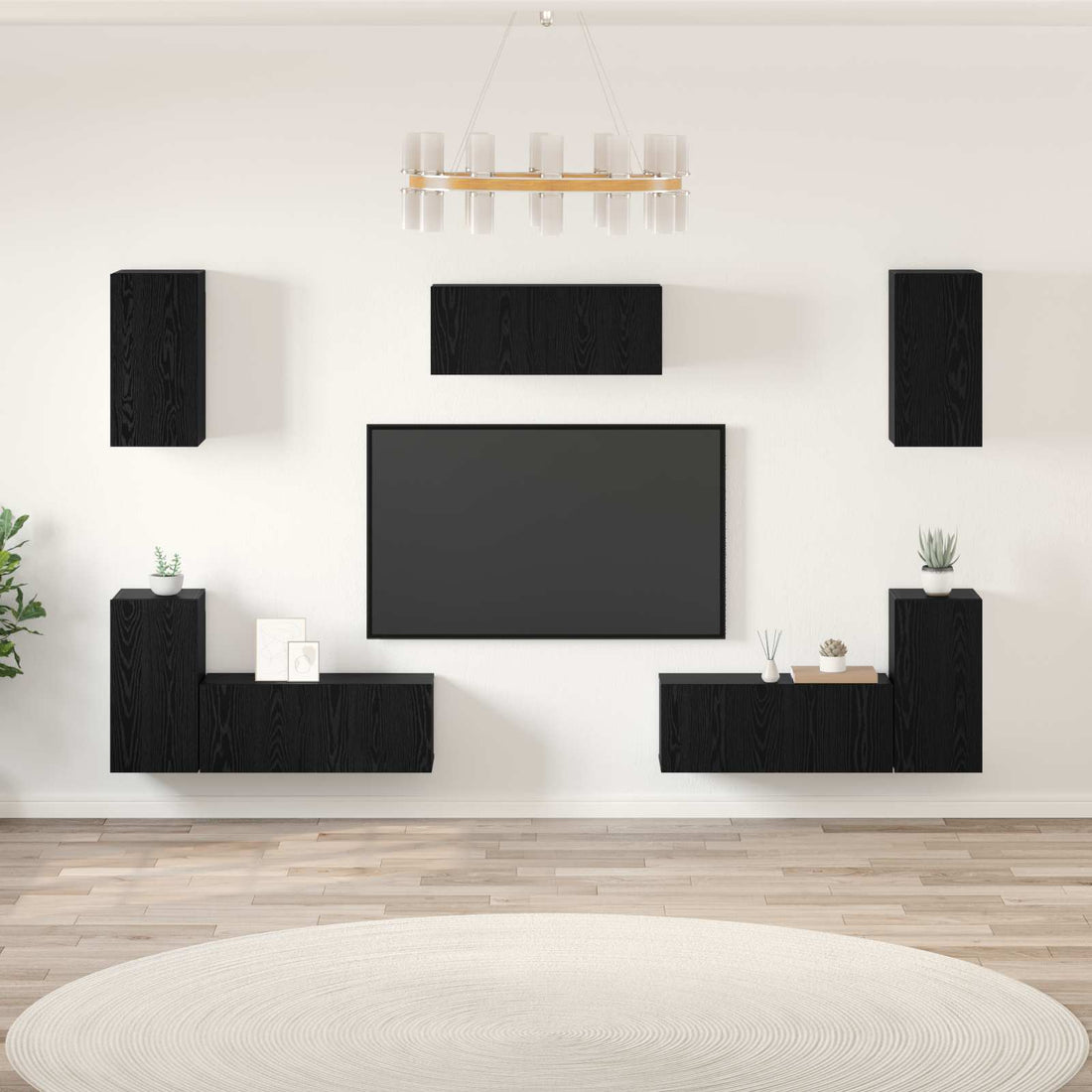 vidaXL Conjunto de mueble de TV 7 uds. Roble Negro