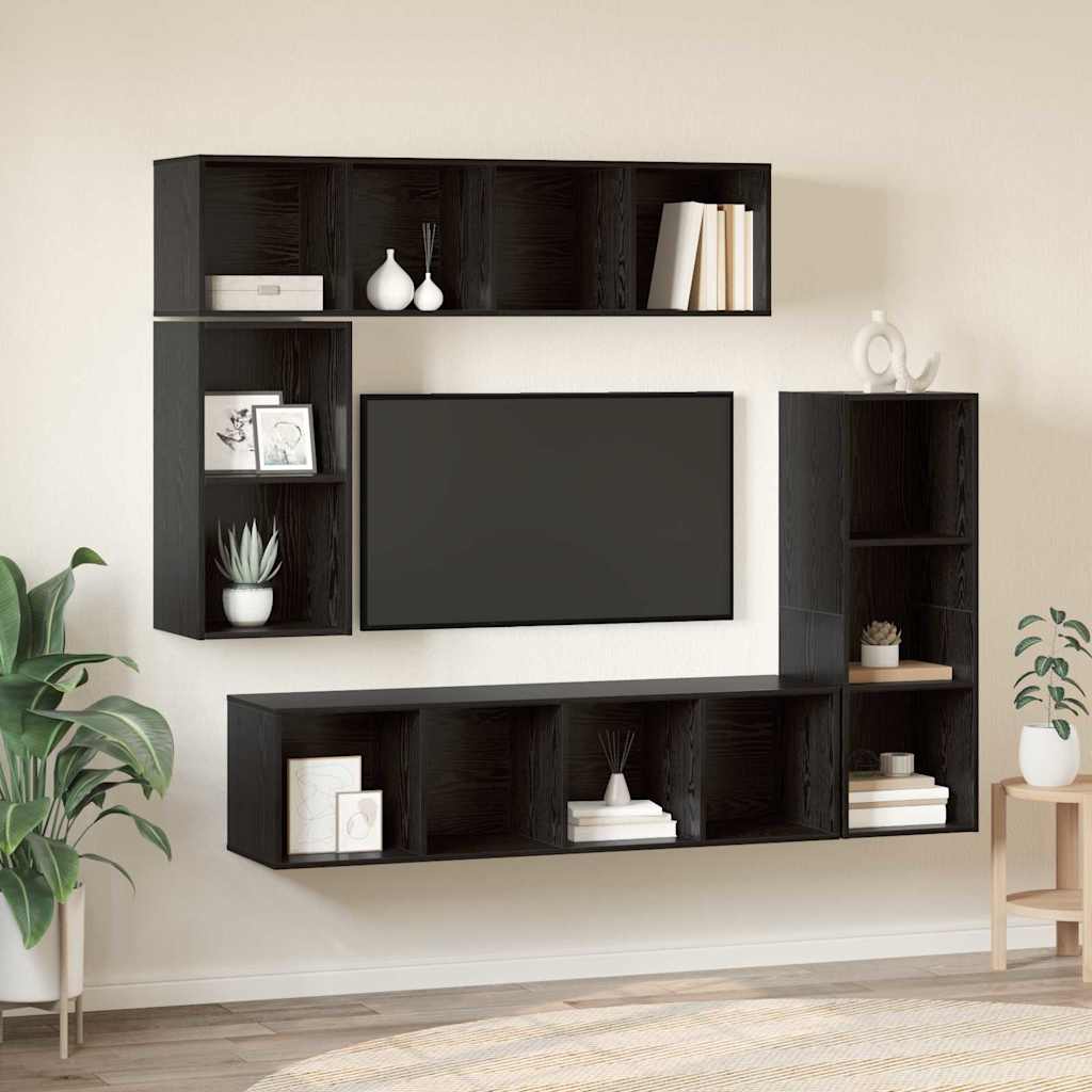 vidaXL Conjunto de mueble de TV 4 uds. Roble Negro
