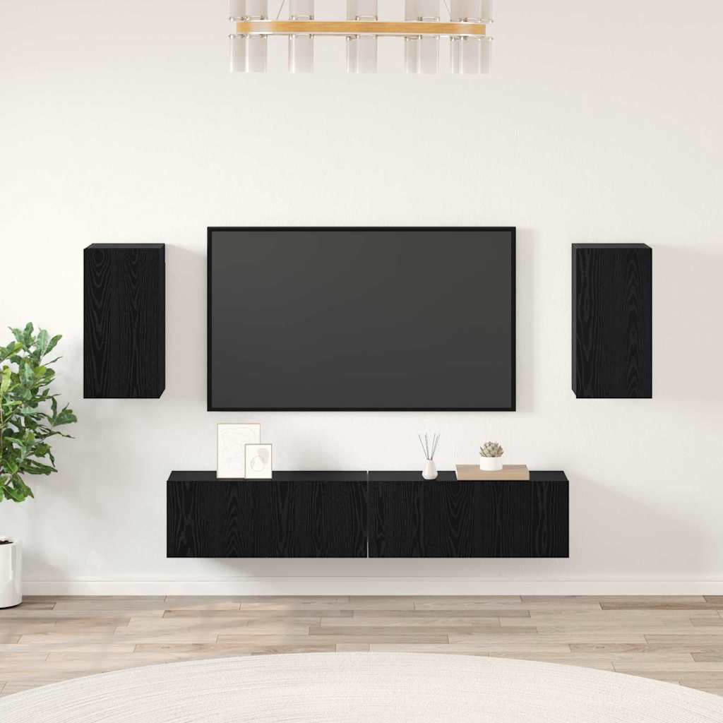 vidaXL Conjunto de mueble de TV 4 uds. Roble Negro