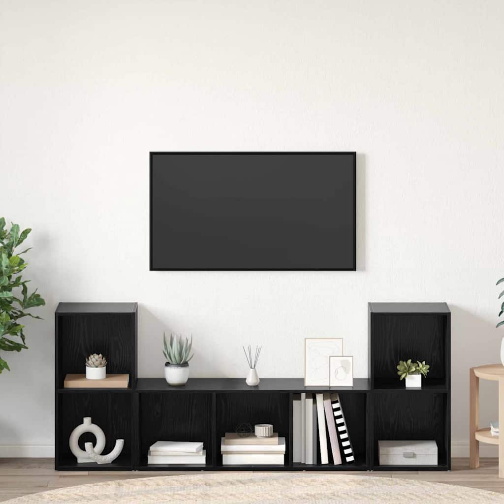 vidaXL Conjunto de mueble de TV 3 uds. Negro Madera de ingeniería