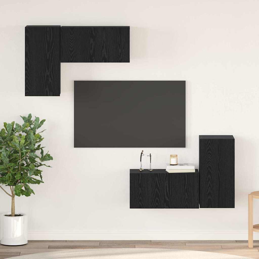 vidaXL Conjunto de mueble de TV 4 uds. Roble Negro