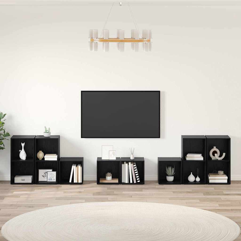 vidaXL Juego de muebles de TV 8 uds. Roble Negro Madera de ingeniería