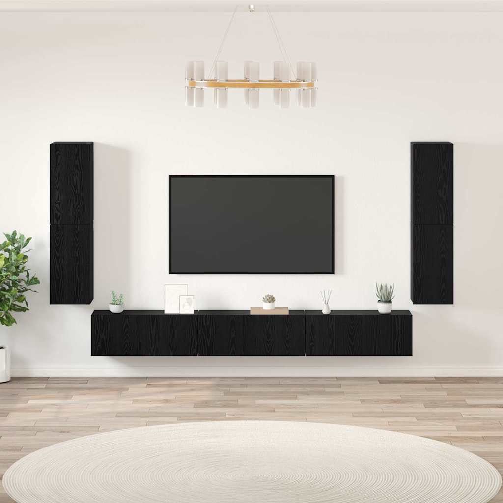 vidaXL Unidades de TV 4 uds. Roble Negro Madera de ingeniería