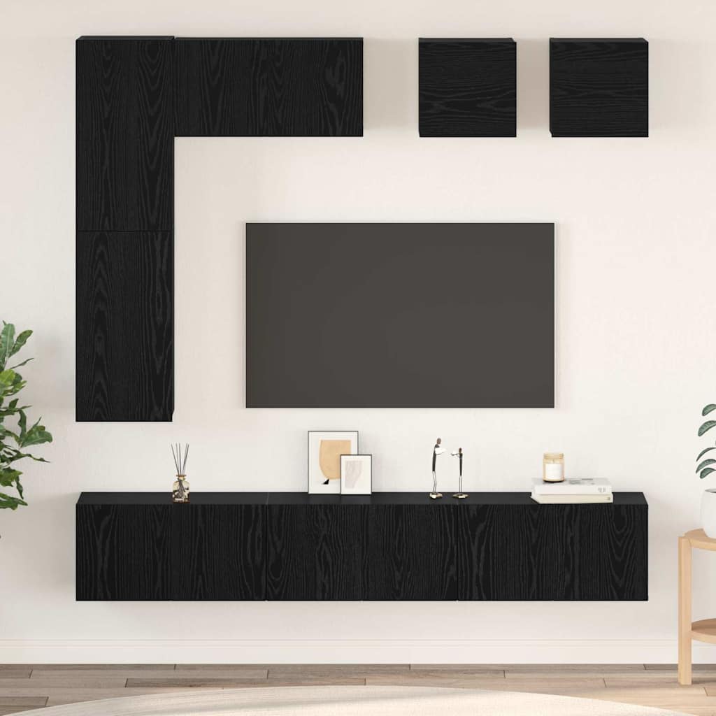 vidaXL Conjunto de mueble de TV 8 uds. Roble Negro
