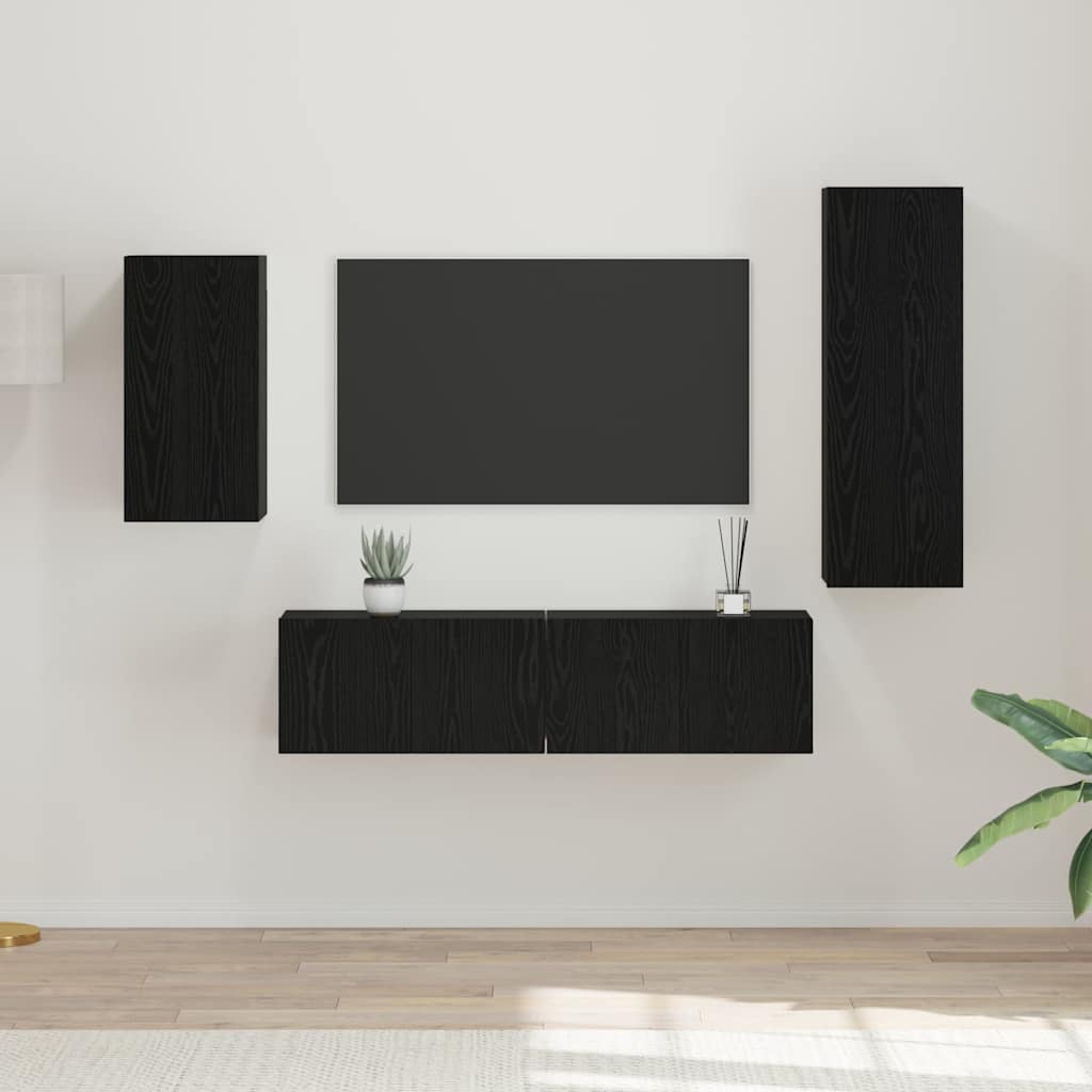 vidaXL Conjunto de mueble de TV 4 uds. Roble Negro