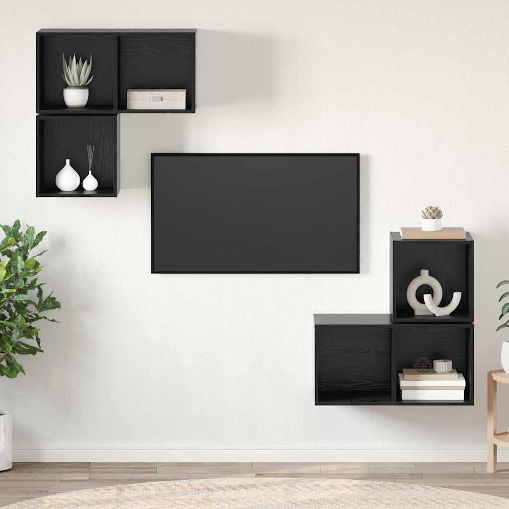 vidaXL Conjunto de mueble de TV 4 uds. Roble Negro