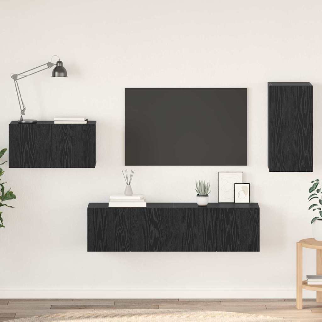 vidaXL Conjunto de mueble de TV 4 uds. Roble Negro