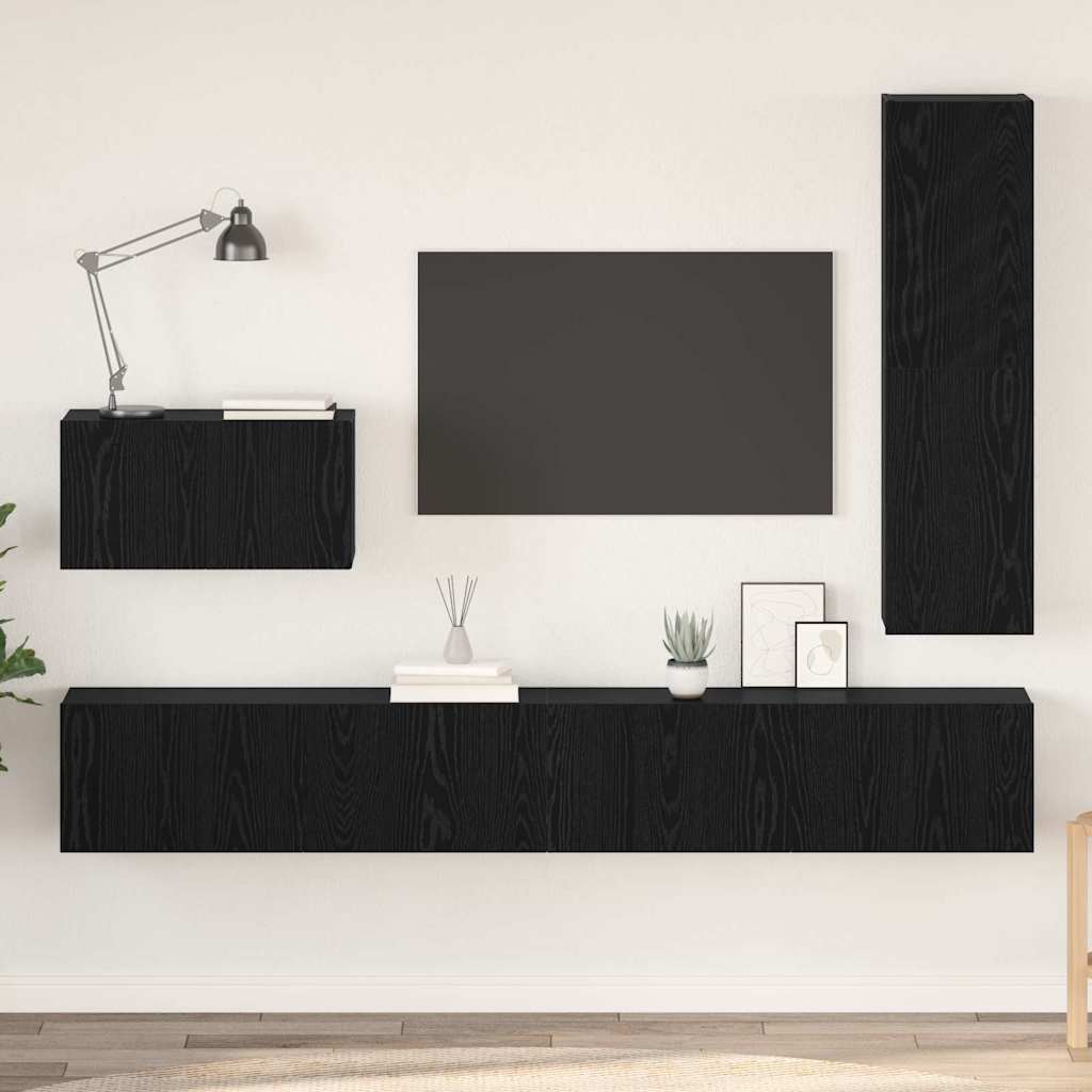 vidaXL Conjunto de mueble de TV 4 uds. Roble Negro