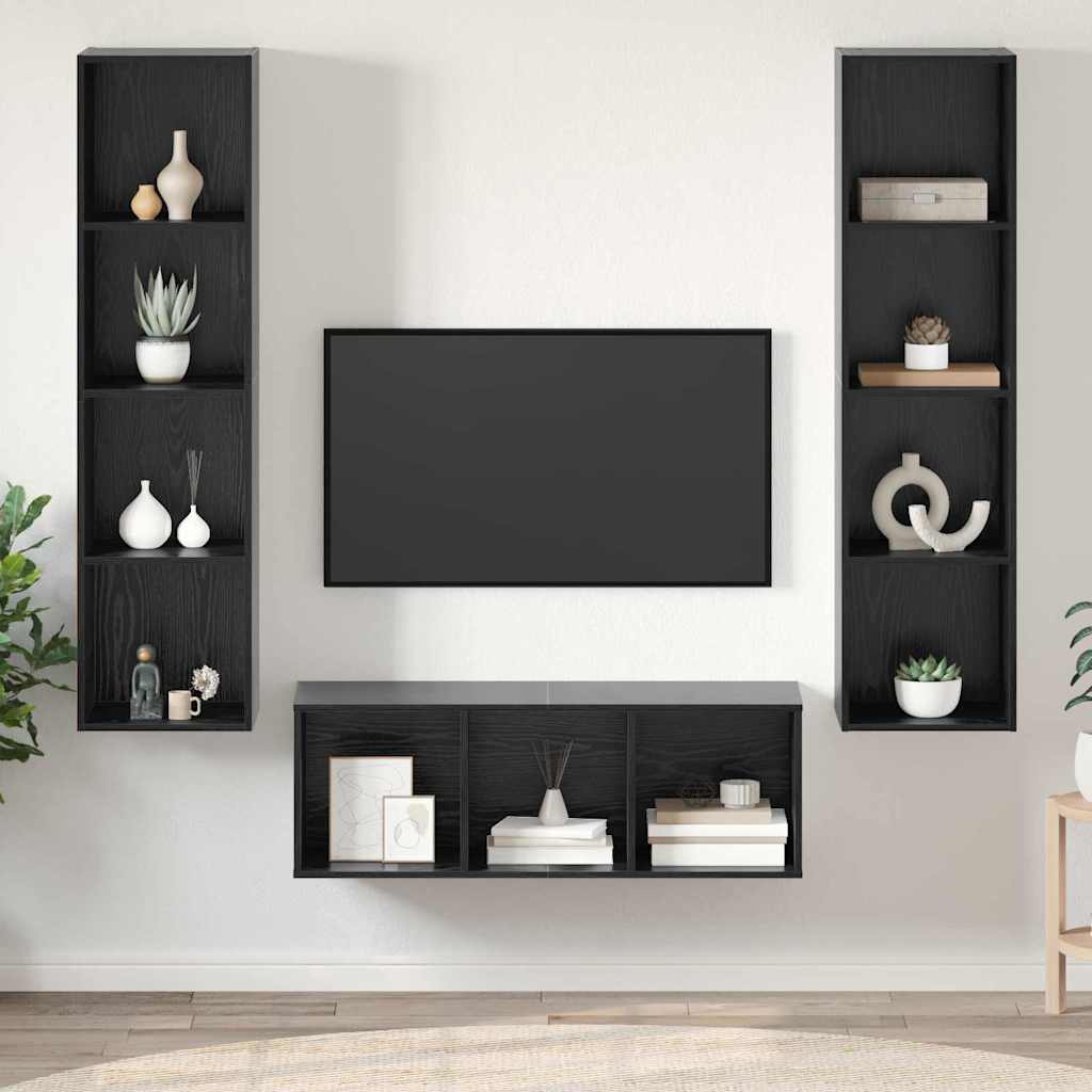 vidaXL Conjunto de mueble de TV 3 uds. Roble Negro