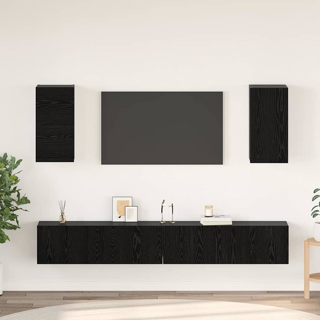 vidaXL Mueble de TV de Pared 3 uds. Roble Negro Madera de ingeniería