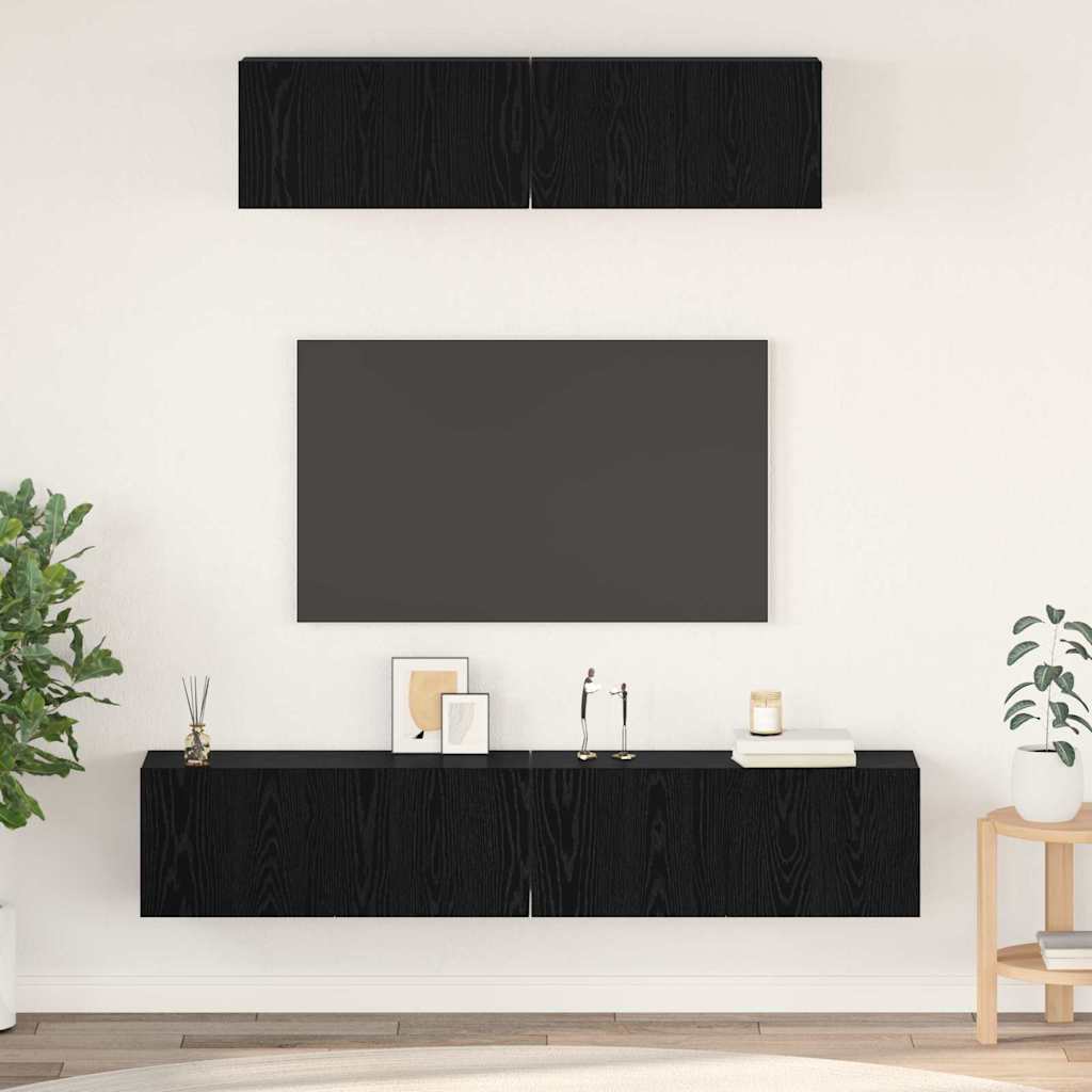 vidaXL Conjunto de mueble de TV 4 uds. Roble Negro