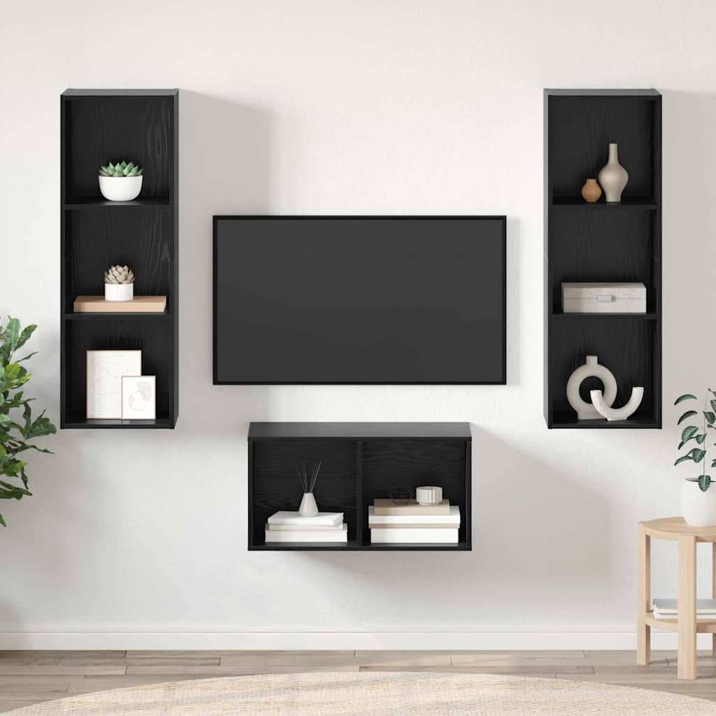 vidaXL Conjunto de mueble de TV Roble Negro Madera de ingeniería
