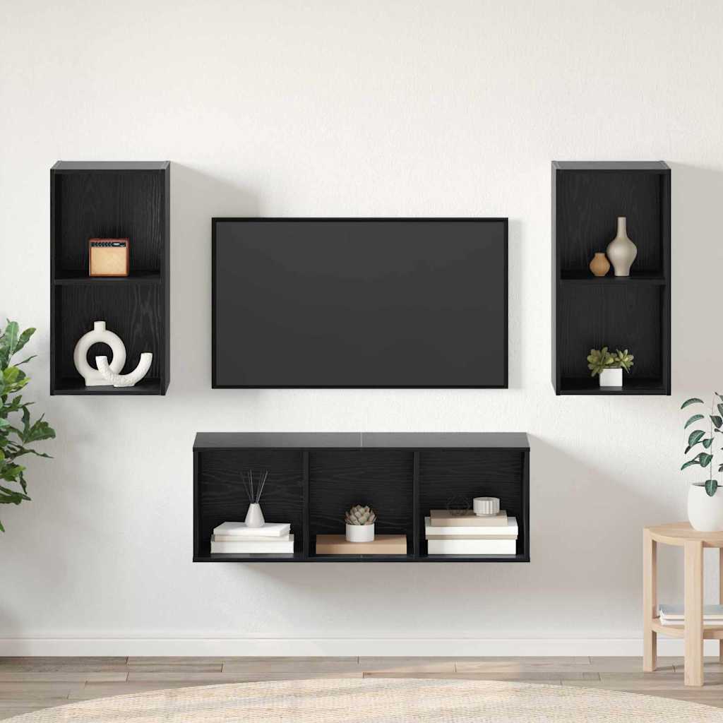vidaXL Conjunto de mueble de TV 3 uds. Roble Negro