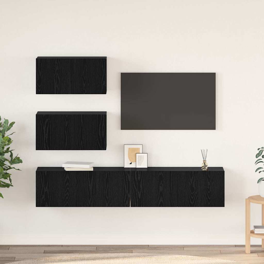 vidaXL Conjunto de mueble de TV 4 uds. Roble Negro