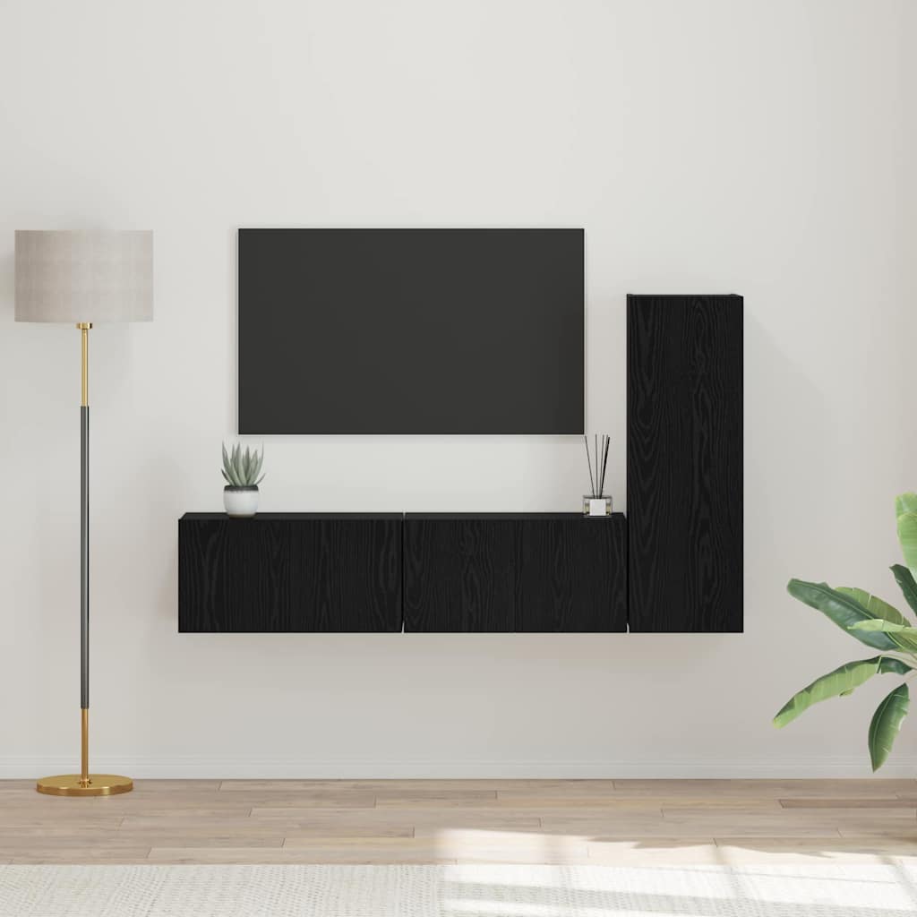 vidaXL Conjunto de mueble de TV 3 uds. Roble Negro