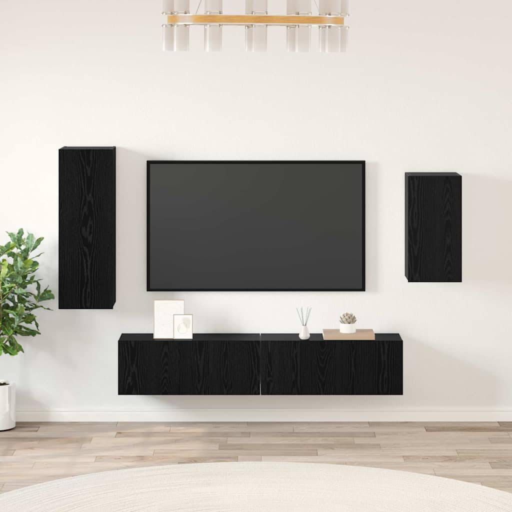vidaXL Conjunto de mueble de TV 4 uds. Roble Negro