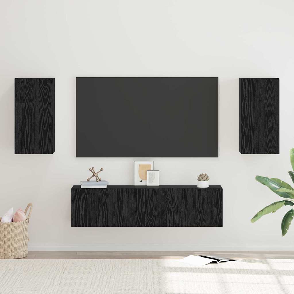 vidaXL Conjunto de mueble de TV Roble Negro Madera de ingeniería